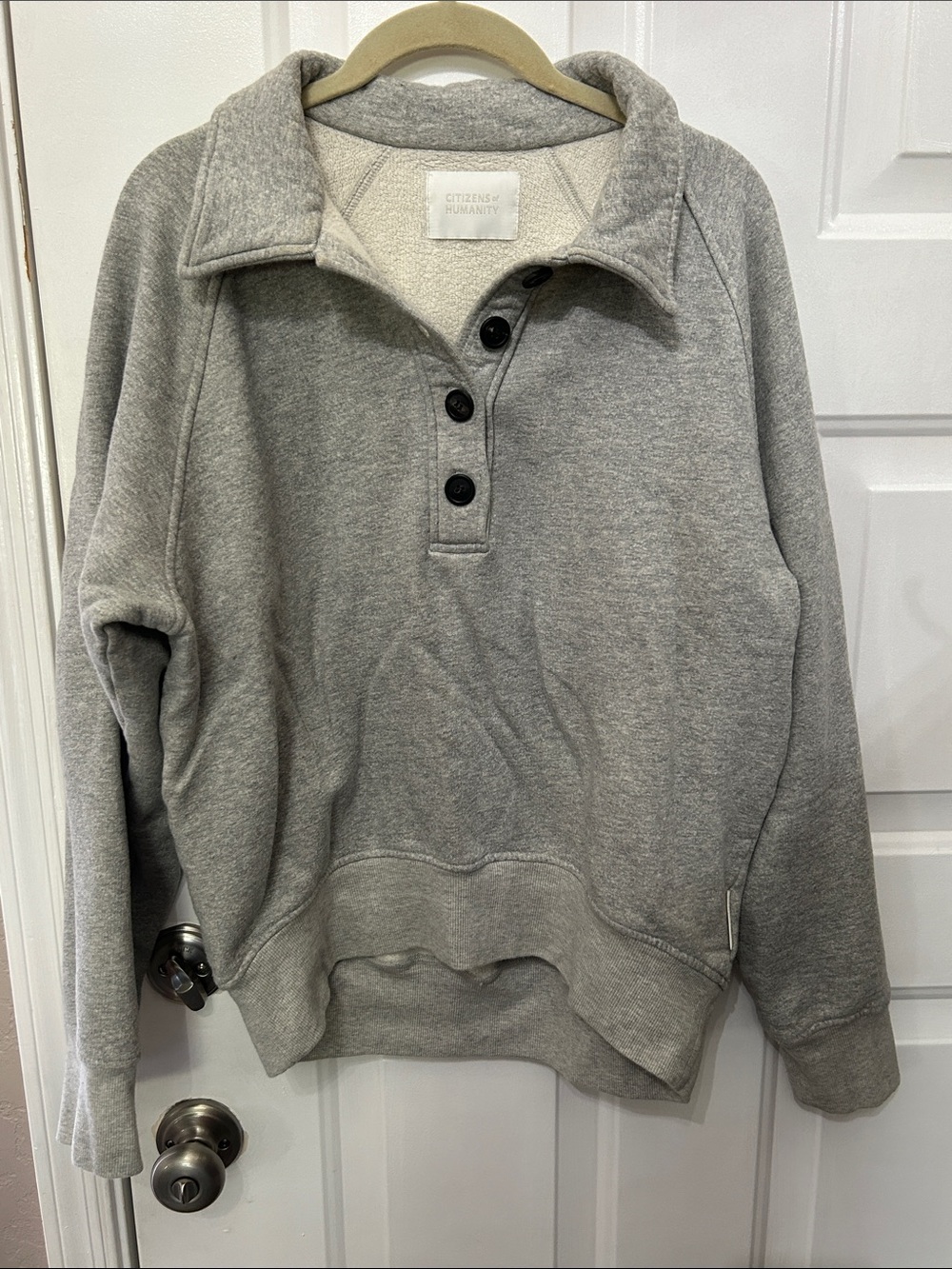 Citizens Of Humanity Phoebe Sweatshirt Heather Gray Button-Neck Pullover